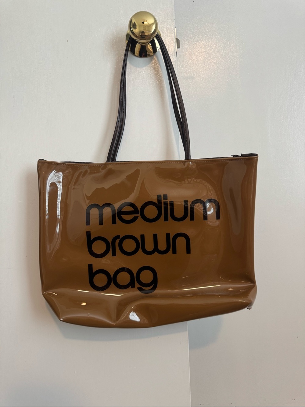 Bloomingdale's Brown Vinyl Tote with Black Lettering